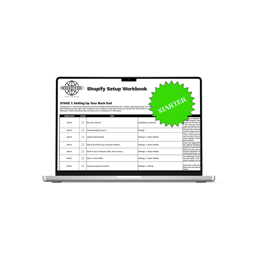 Starter Shopify Checklist – Whatever Industries